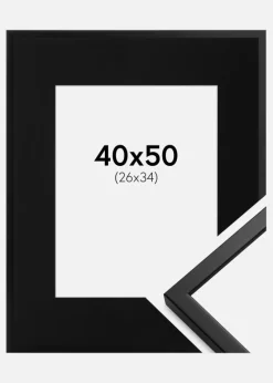 Ramme Oslo Sort 40x50 cm - Passepartout Sort 27x35 cm