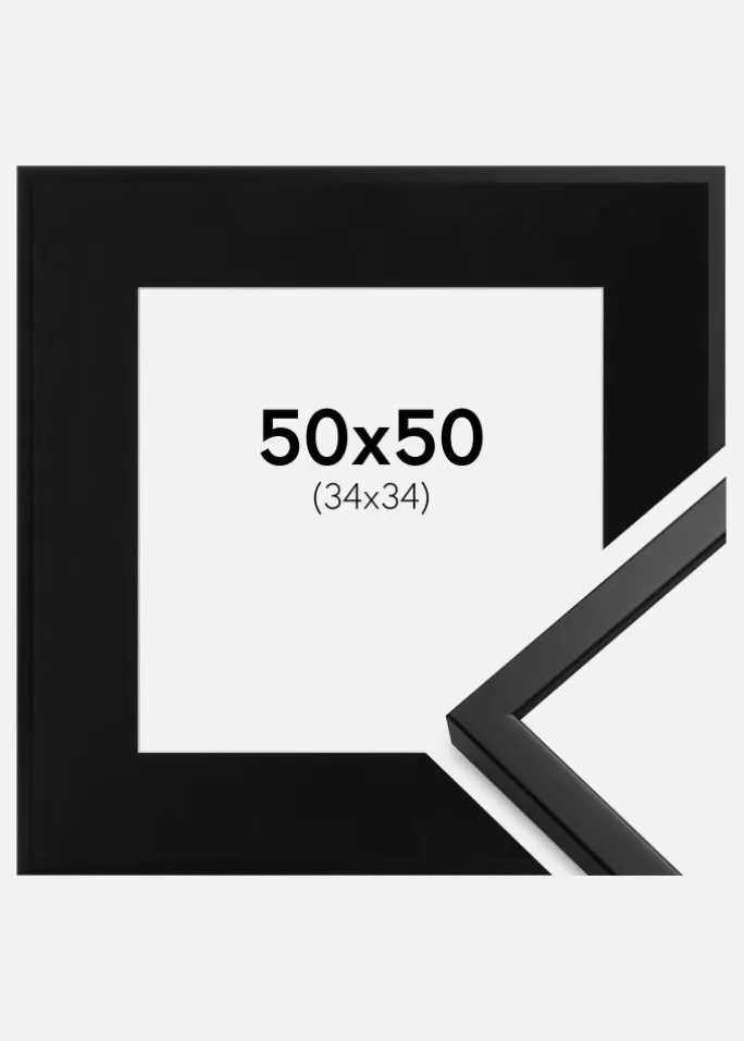 Ramme Oslo Sort 50x50 cm - Passepartout Sort 35x35 cm