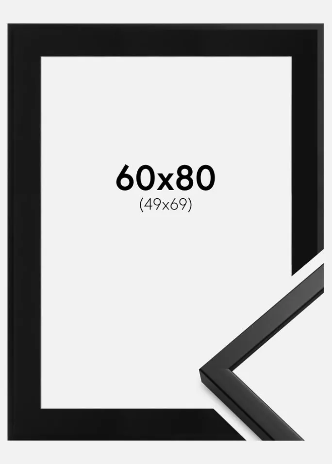 Ramme Oslo Sort 60x80 cm - Passepartout Sort 50x70 cm