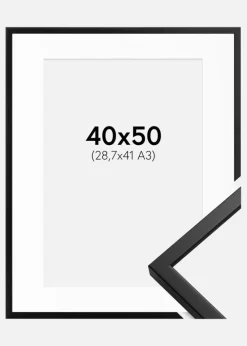 Ramme Oslo Sort 40x50 cm - Passepartout Hvid 29,7x42 cm (A3)
