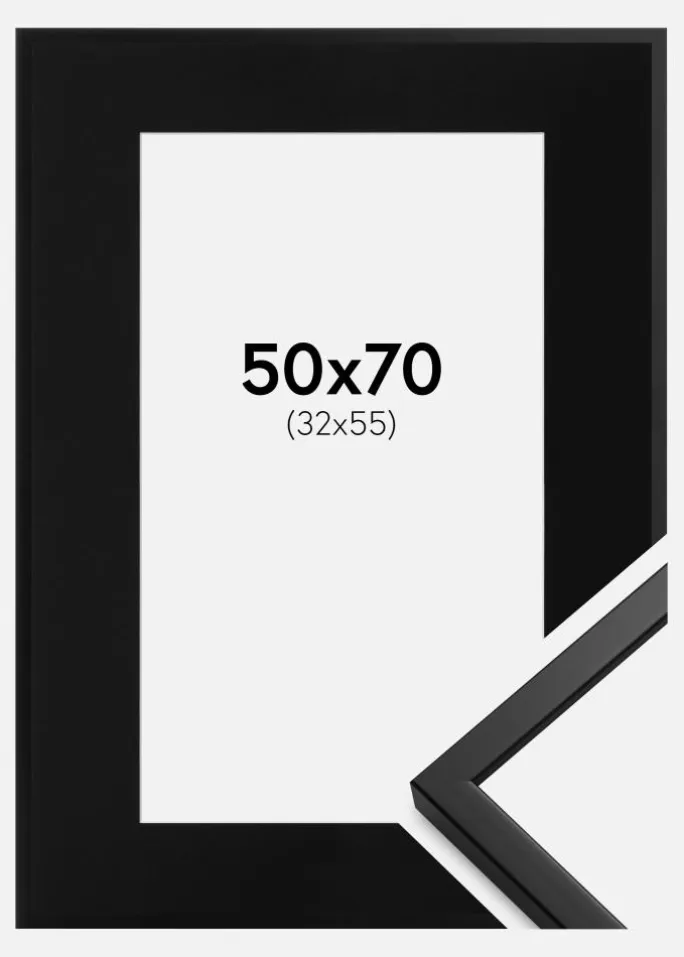 Ramme Oslo Sort 50x70 cm - Passepartout Sort 33x56 cm