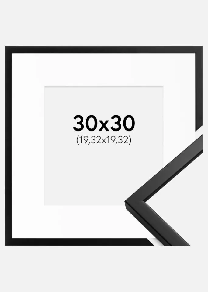 Ramme Oslo Sort 30x30 cm - Passepartout Hvid 8x8 inches