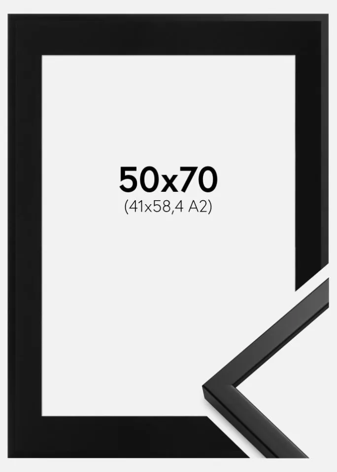 Ramme Oslo Sort 50x70 cm - Passepartout Sort 42x59,4 cm (A2)