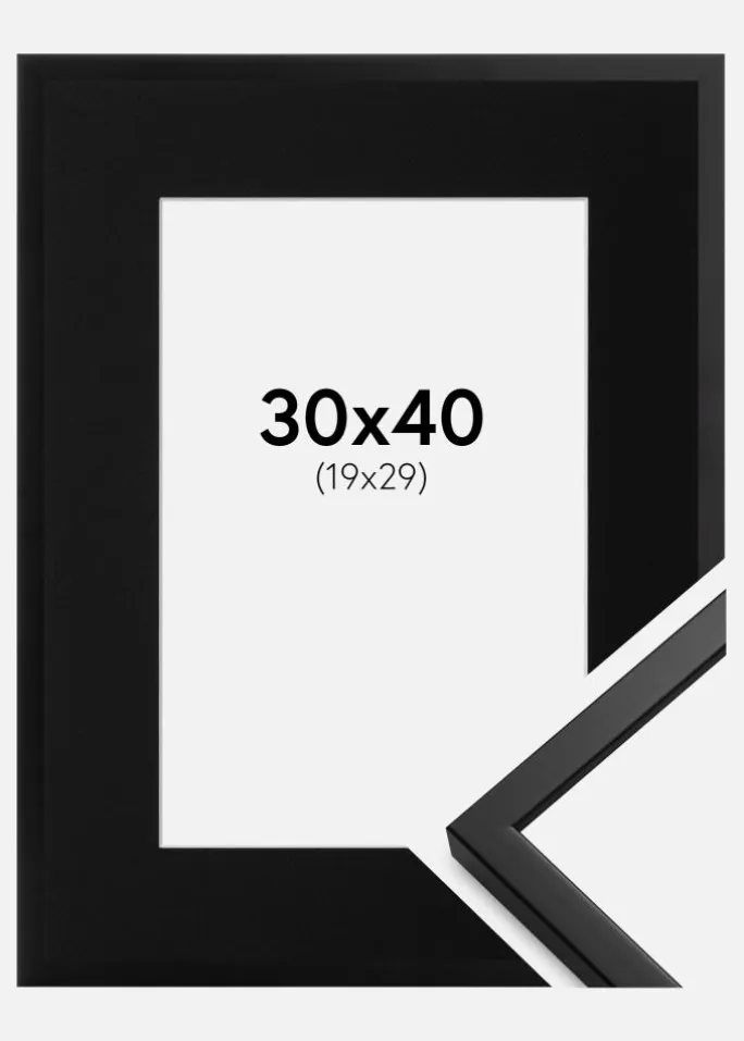 Ramme Oslo Sort 30x40 cm - Passepartout Sort 20x30 cm