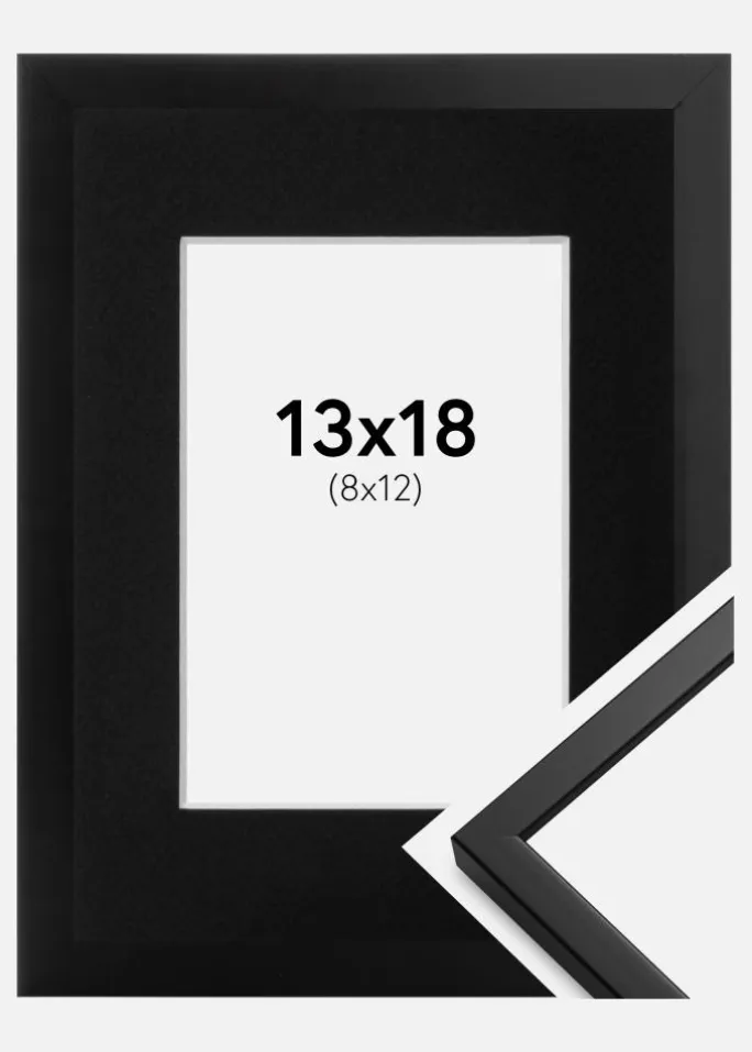 Ramme Oslo Sort 13x18 cm - Passepartout Sort 9x13 cm