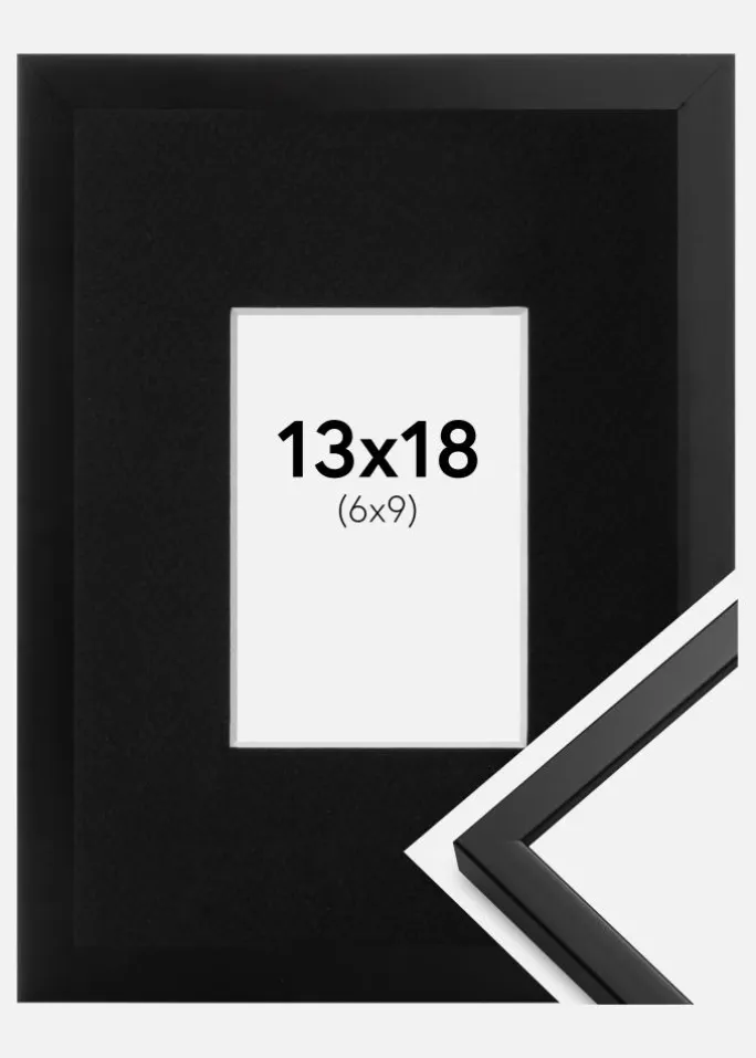 Ramme Oslo Sort 13x18 cm - Passepartout Sort 7x10 cm