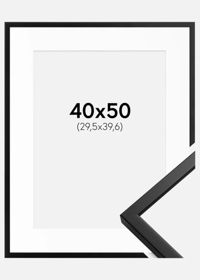 Ramme Oslo Sort 40x50 cm - Passepartout Hvid 12x16 inches