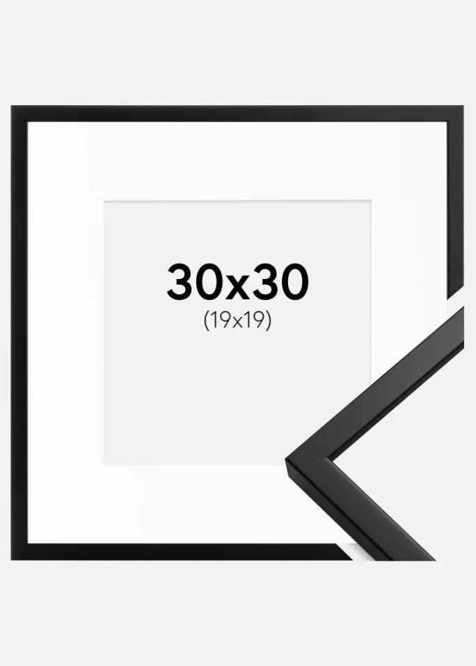Ramme Oslo Sort 30x30 cm - Passepartout Hvid 20x20 cm