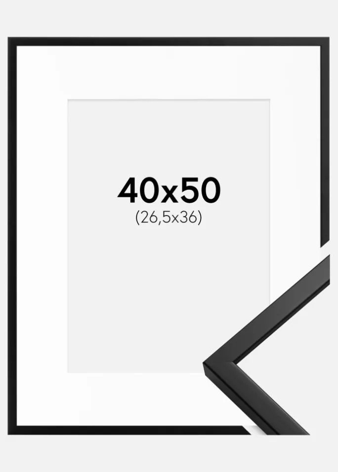 Ramme Oslo Sort 40x50 cm - Passepartout Hvid 27,5x37 cm
