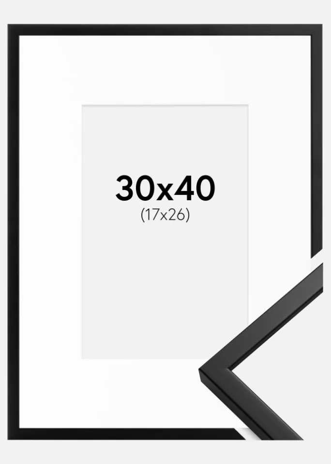 Ramme Oslo Sort 30x40 cm - Passepartout Hvid 18x27 cm