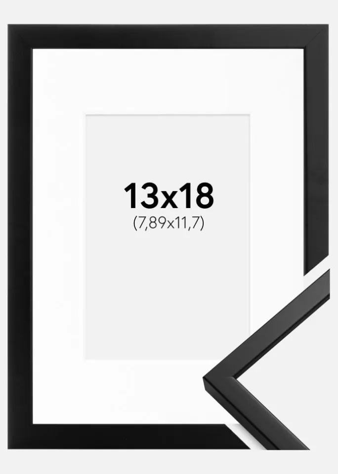 Ramme Oslo Sort 13x18 cm - Passepartout Hvid 3,5x5 inches