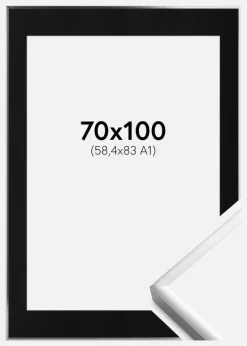 Ramme Poster Frame Aluminum Sølv 70x100 cm - Passepartout Sort 59,4x84 cm (A1)