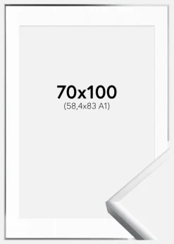 Ramme Poster Frame Aluminum Sølv 70x100 cm - Passepartout Hvid 59,4x84 cm (A1)