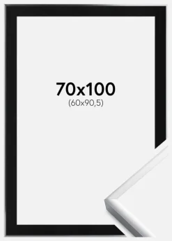 Ramme Poster Frame Aluminum Sølv 70x100 cm - Passepartout Sort 61x91,5 cm