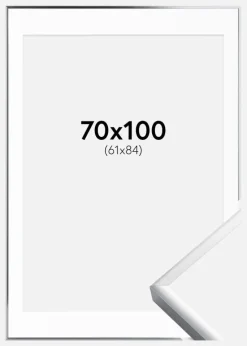 Ramme Poster Frame Aluminum Sølv 70x100 cm - Passepartout Hvid 62x85 cm