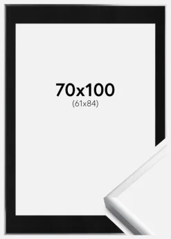 Ramme Poster Frame Aluminum Sølv 70x100 cm - Passepartout Sort 62x85 cm