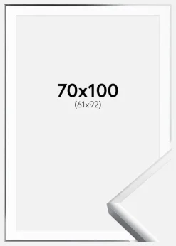 Ramme Poster Frame Aluminum Sølv 70x100 cm - Passepartout Hvid 62x93 cm