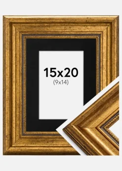 Ramme Rokoko Guld 15x20 cm - Passepartout Sort 10x15 cm