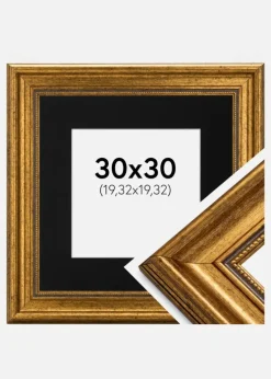 Ramme Rokoko Guld 30x30 cm - Passepartout Sort 8x8 inches