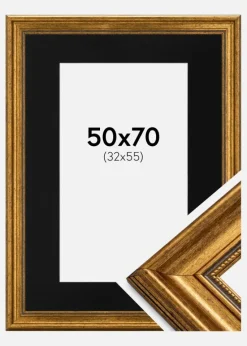 Ramme Rokoko Guld 50x70 cm - Passepartout Sort 33x56 cm