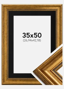 Ramme Rokoko Guld 35x50 cm - Passepartout Sort 11x17 inches