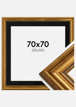 Ramme Rokoko Guld 70x70 cm - Passepartout Sort 60x60 cm