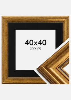 Ramme Rokoko Guld 40x40 cm - Passepartout Sort 30x30 cm