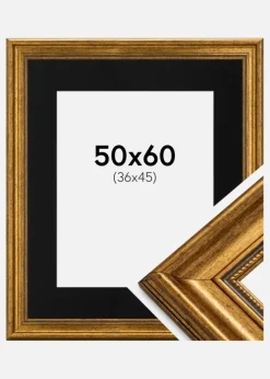 Ramme Rokoko Guld 50x60 cm - Passepartout Sort 37x46 cm