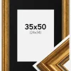 Ramme Rokoko Guld 35x50 cm - Passepartout Sort 25x35 cm