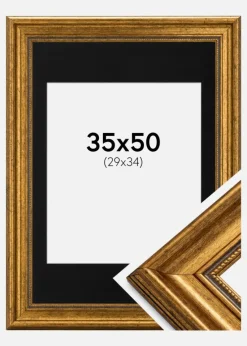 Ramme Rokoko Guld 35x50 cm - Passepartout Sort 30x35 cm