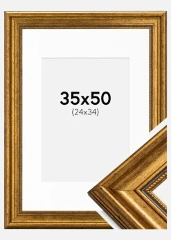Ramme Rokoko Guld 35x50 cm - Passepartout Hvid 25x35 cm