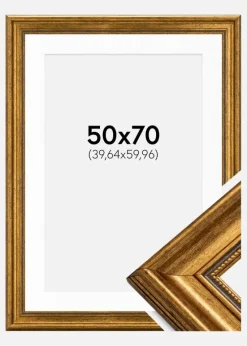 Ramme Rokoko Guld 50x70 cm - Passepartout Hvid 16x24 inches