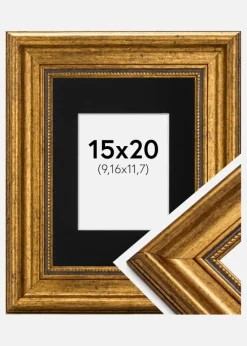 Ramme Rokoko Guld 15x20 cm - Passepartout Sort 4x5 inches