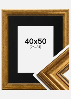 Ramme Rokoko Guld 40x50 cm - Passepartout Sort 27x35 cm