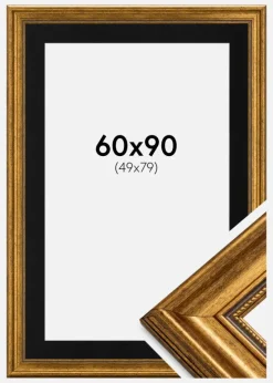 Ramme Rokoko Guld 60x90 cm - Passepartout Sort 50x80 cm