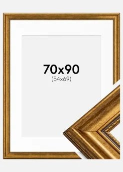 Ramme Rokoko Guld 70x90 cm - Passepartout Hvid 55x70 cm