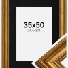 Ramme Rokoko Guld 35x50 cm - Passepartout Sort 10x15 inches