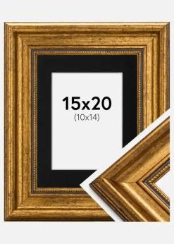 Ramme Rokoko Guld 15x20 cm - Passepartout Sort 11x15 cm