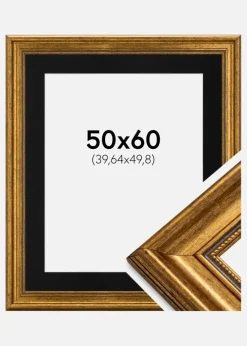 Ramme Rokoko Guld 50x60 cm - Passepartout Sort 16x20 inches