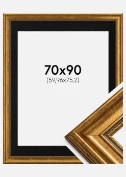 Ramme Rokoko Guld 70x90 cm - Passepartout Sort 24x30 inches