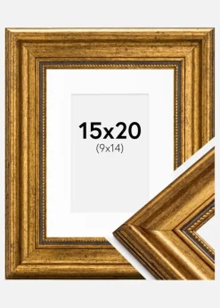 Ramme Rokoko Guld 15x20 cm - Passepartout Hvid 10x15 cm