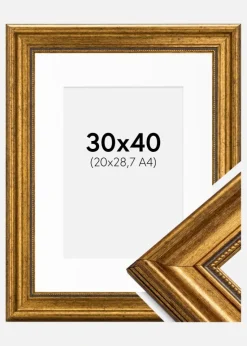Ramme Rokoko Guld 30x40 cm - Passepartout Hvid 21x29,7 cm (A4)