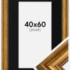 Ramme Rokoko Guld 40x60 cm - Passepartout Sort 25x50 cm