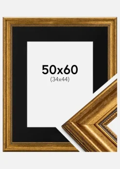 Ramme Rokoko Guld 50x60 cm - Passepartout Sort 35x45 cm