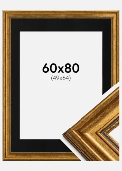Ramme Rokoko Guld 60x80 cm - Passepartout Sort 50x65 cm