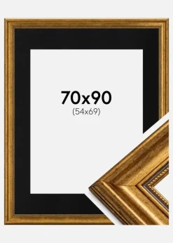 Ramme Rokoko Guld 70x90 cm - Passepartout Sort 55x70 cm