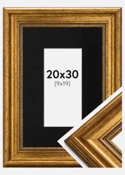 Ramme Rokoko Guld 20x30 cm - Passepartout Sort 10x20 cm