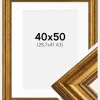Ramme Rokoko Guld 40x50 cm - Passepartout Hvid 29,7x42 cm (A3)
