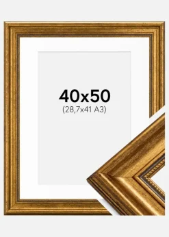Ramme Rokoko Guld 40x50 cm - Passepartout Hvid 29,7x42 cm (A3)