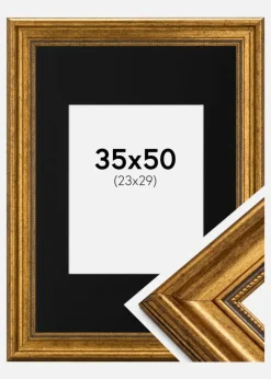 Ramme Rokoko Guld 35x50 cm - Passepartout Sort 24x30 cm
